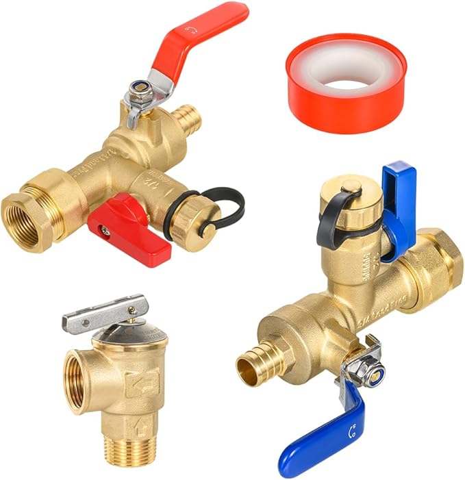3/4 Inch FIP x 3/4 Inch Pex-B Crimp(F1807) EFIELD IPS Isolator Tankless Water Heater Service Valve Kit, with Pressure Relief Valve,(TOOL053)