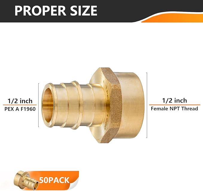 50-Pack HeSun PEXA Fitting, Expansion 1/2 Inch Female Thread Adapter,1/2" Female NPT x 1/2" Pex-a Expansion Adapter,ASTM F1960(PEX1960026-50)