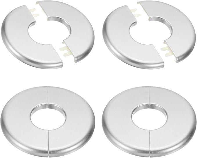 PATIKIL Wall Split Flange 95mm / 3.7" OD, 4 Pcs Round Escutcheon Plate Cover PPR Plumbing Cover Plates with Self-Adhesive Tape for 33.5mm / 1.3" Dia Water Pipe Faucet, Silver