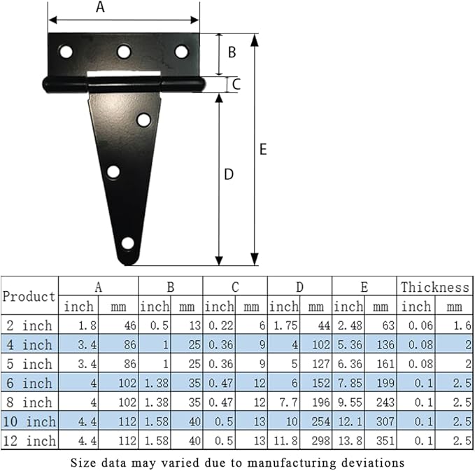 HLMOptimo Heavy Duty T Hinge Tee Hinge T Strap Hinge Shed Hinge Gate Hinge Barn Hinge Fence Hinge Door Hinge Wrought Rustproof All Size Black (4 pcs, 10 inch
