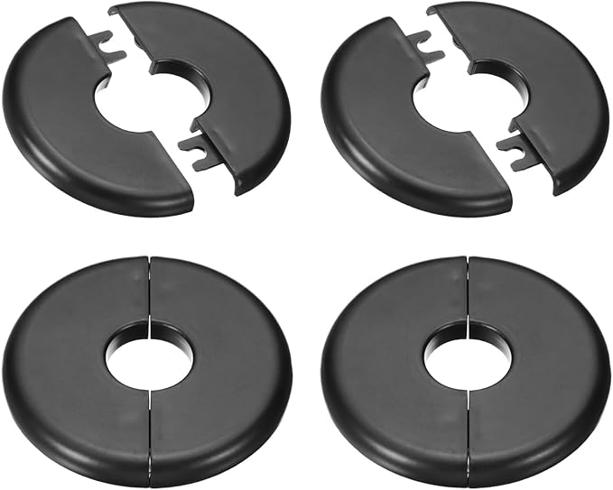 PATIKIL Wall Split Flange 80mm / 3.1" OD, 4 Pcs Round Escutcheon Plate Cover PPR Plumbing Cover Plates with Self-Adhesive Tape for 22.5mm / 0.9" Dia Water Pipe Faucet, Black