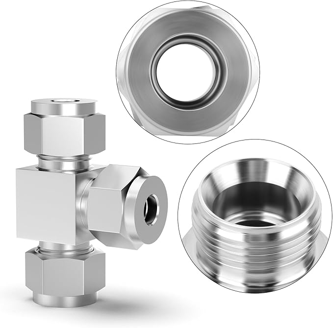 TAISHER 2PCS 304 Stainless Steel Compression Tube Pipe Fitting Connector, 3/8" Tube OD x 3/8" Tube OD x 3/8" Tube OD Tee Adapter