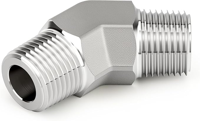 TAISHER 2PCS 304 Stainless Steel 45 Degree Barstock Street Elbow, 3/8" NPT Male x 3/8" NPT Male 304 Stainless Pipe Fitting