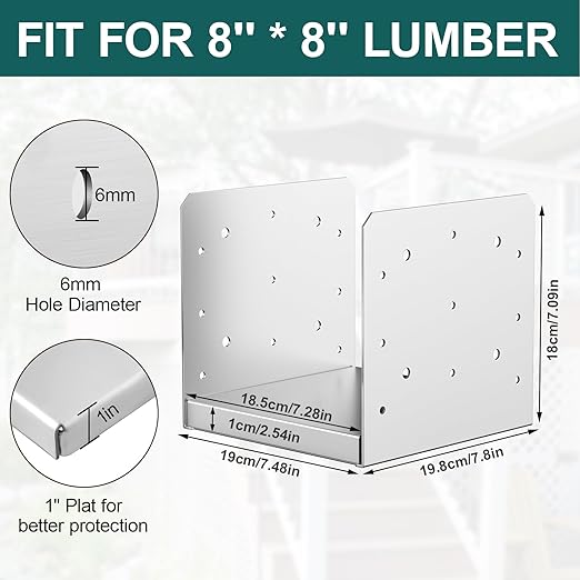 SPACEEUP 8x8 Post Base 1 Pcs Adjustable Post Anchor Bracket (Inner Size:7.5" x 7.5") Post Base Stainless Steel Concrete Post Anchor for Pavilion Deck Railing Support Decorative Anchor Plate