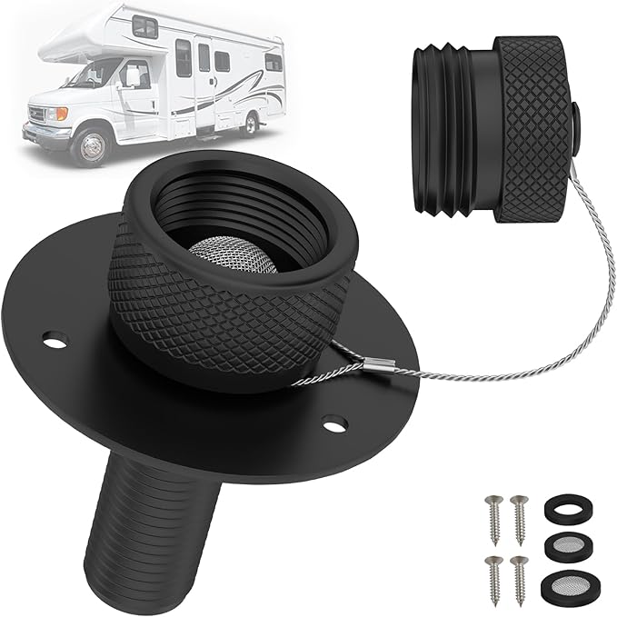 All Metal RV City Water Inlet with Check Valve RV Water Inlet -rv Water Fill Inlet Leak Proof & Universal Fit for RV Camper Motorhome Trailer Marine -Black