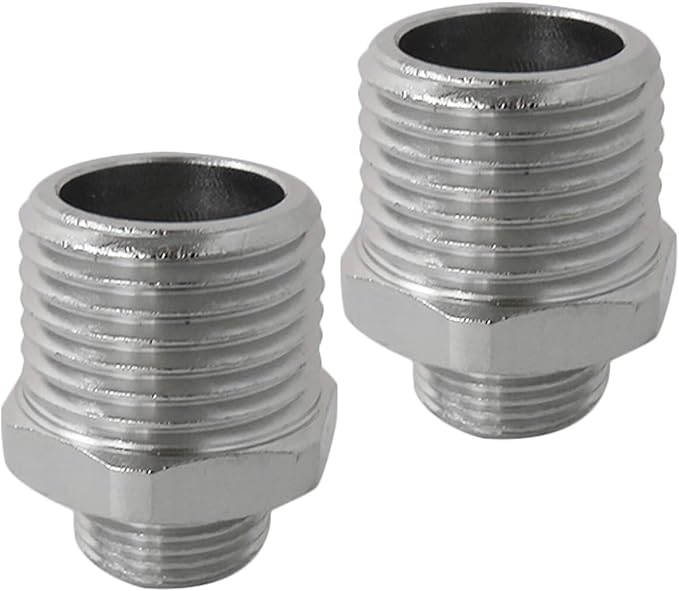 2PCS 1/2 to 3/8 Reducer Faucet Adapter, Stainless Steel 3/8 Compression Pipe Fitting, 3/8 Male to 1/2 Male Supply Line Adapter for RV Faucet Kitchen Plumbing, Water Hose Pipe Connector