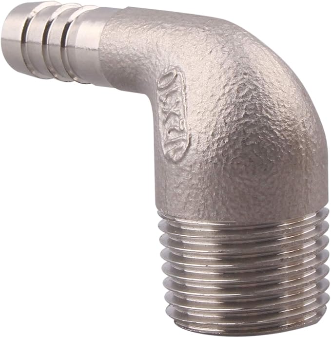 DERNORD 3/8" Hose Barb x 1/2" Male NPT Stainless Steel 90 Degree Elbow- Home Brew Pipe Fitting