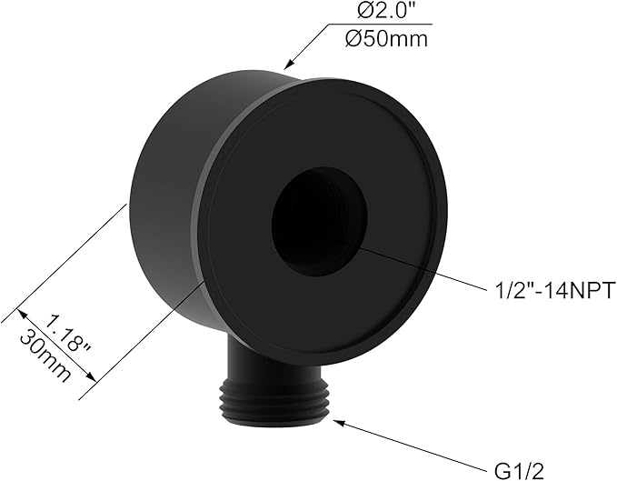 SA-0045-MT Round Handheld Shower Wall Supply Elbow, Wall-Mount Hose Connector, without Shower Head and Hose, Matte Black Finished