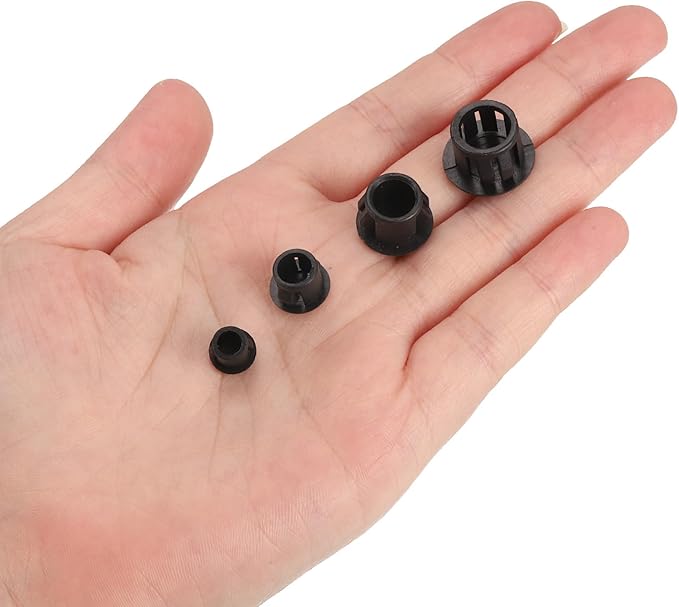 uxcell 3/8" Plastic Hole Plugs, 110Pcs Flush Type Panel Round Snap in Fastener Knockout Locking Plugs for Furniture Insert End Caps Panels, Black
