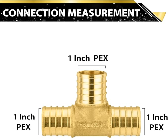 2-Pack Foskan PEX Fittings, 1" PEX Tee, Brass Barb Crimp PEX Fittings for Hot or Cold Water Distribution