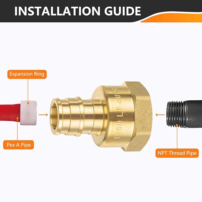 HeSun 10-Pack PEX-A FNPT Adapter Fitting, 1/2" NPT Female x 1/2" PEX-A Expansion Adapter, ASTM F1960