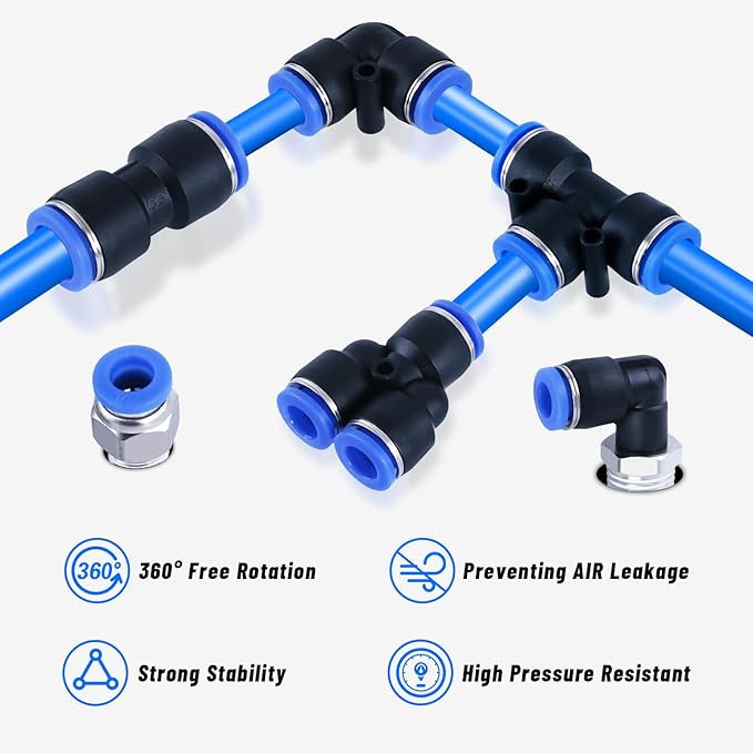 78 PCS Air Line Quick Connect Fittings 1/8" 1/4" 5/16" 3/8" 1/2" Quick Connect Air Hose Fittings Push Lock Fittings Quick Release Pneumatic Kit for Air Compressor Pneumatic System