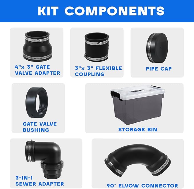 RV 3" Pipe Set - RV Sewer Hard Pipe Adapter Kit with 6PCs RV and Camper Sewer Waste Plumbing Connection System Kit, Compatible with 3" PVC Pipe, Sewer Hose Fittings & Hookup Accessories