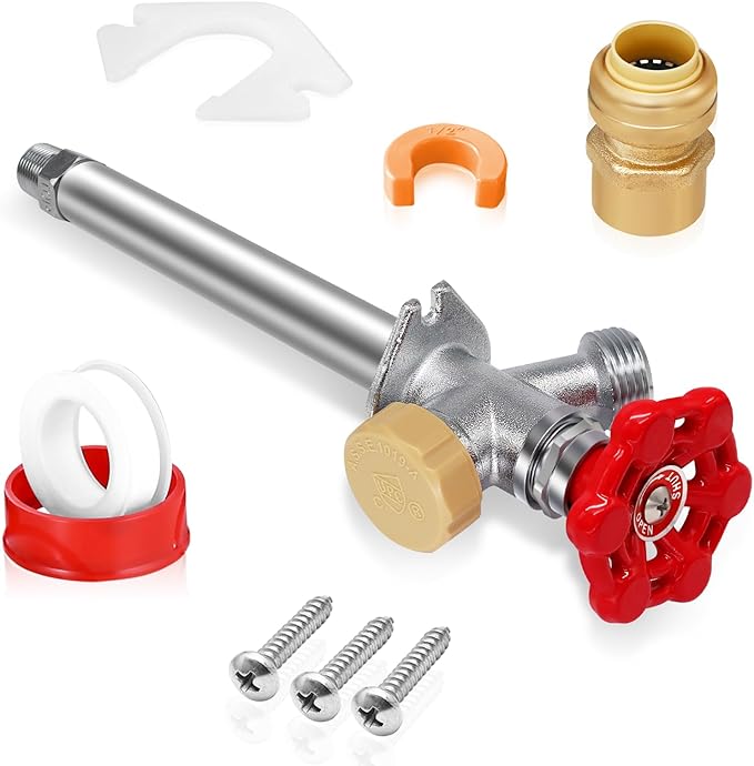 Boltigen 6inch Anti-Siphon Frost Free Sillcock, No Lead Brass Frost Proof Outdoor Faucet Bib with Backflow Preventer, 1/2" Push-to-Fit Connector X 3/4 Inch Hose Bibb Frost Free Spigot