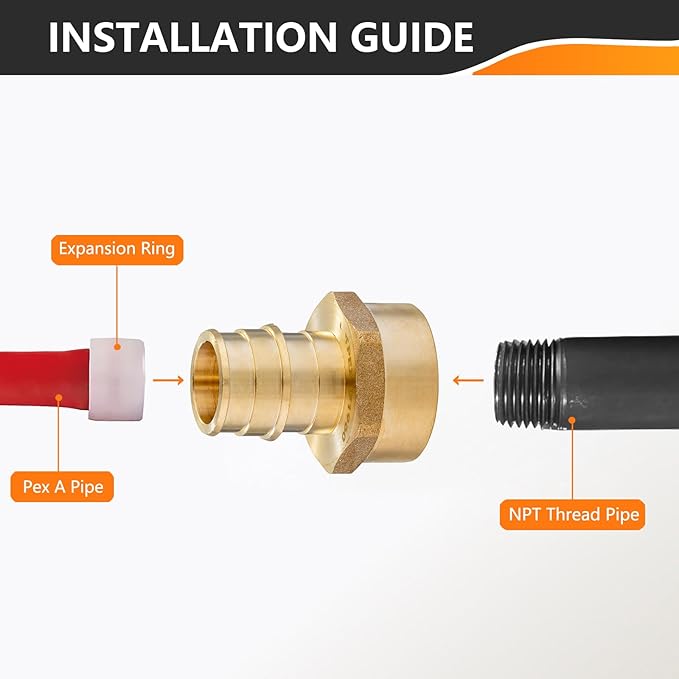 20-Pack HeSun PEXA Fitting, Expansion 1/2 Inch Female Thread Adapter,1/2" Female NPT x 1/2" Pex-a Expansion Adapter,ASTM F1960(PEX1960026-20)