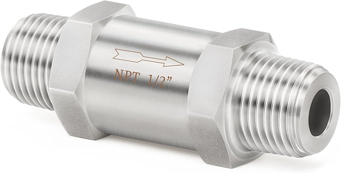 ChillWaves 304 Stainless Steel In-Line Split Check Valve 1/2" NPT Male Thread, One-Way Non-return Check Valve，Prevent Water Back-flow(1-PACK)