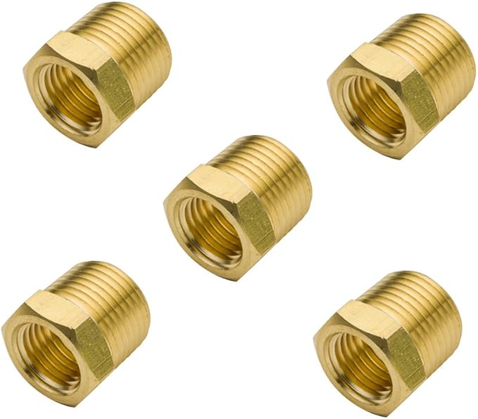 Legines NPT Bushing 1/4" Male x 1/8" Female Reducing Adapter Hex Head Pipe Fitting 1200psi (Pack of 5)
