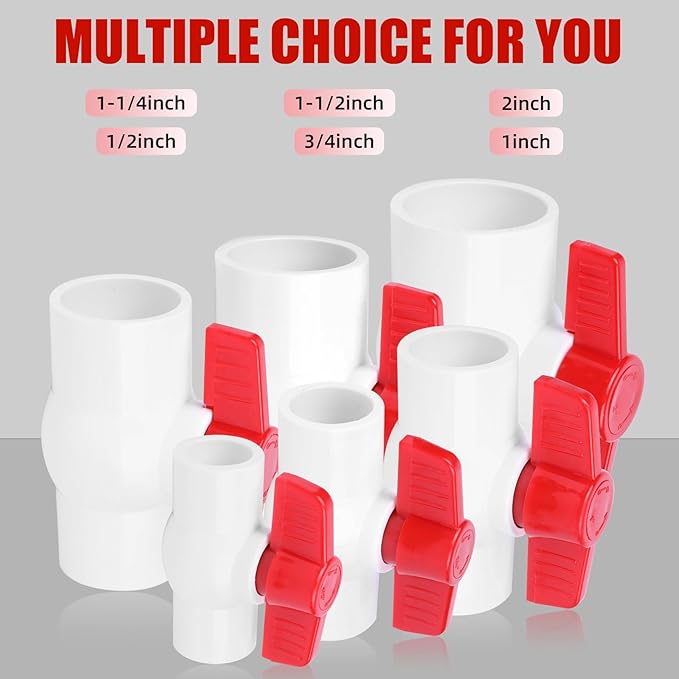YADIAN 6 Pack 1-1/2'' PVC Ball Valve Water Pipe Valve T Handle Shut-Off Valve 1-1/2inch Slip/Socket for Water Project, Swiming Pool, Sewage Pump, Sprinkler Lines, Outdoor Plumbing & Irrigation System
