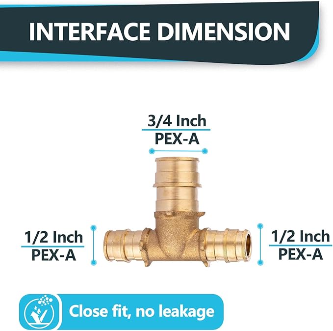(20-Pack) Seelink 1/2" x 1/2" x 3/4" PEX-A Tee Expansion Fittings, for PEX Tubing Pipe Hose Fittings, ASTM F1960(PEX1960048-20Pack)