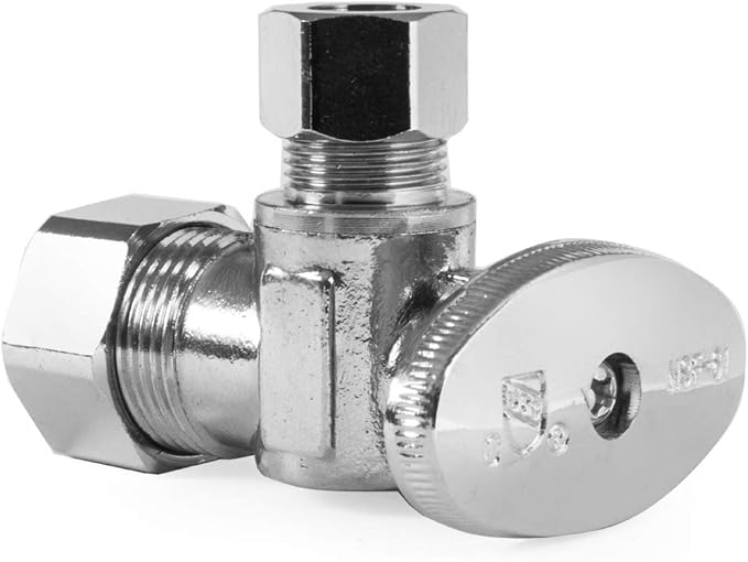 EFIELD Angle Stop Valve 1/2" Nominal (5/8" OD) Compression x 3/8" OD, 1/4-Turn, UPC Certified,(VALVE116)