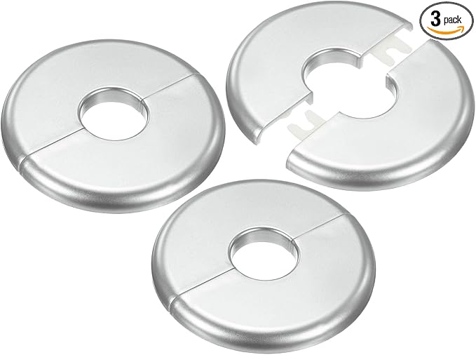 3-Pack Wall Split Flange, ABS Round Self-Adhesive Escutcheon Plate Cover Buckle for 20mm/0.79 in Dia Pipe Accessories/Floor/Ceiling, Plumbing Cover Plates [Silver,7mm/0.28in H]