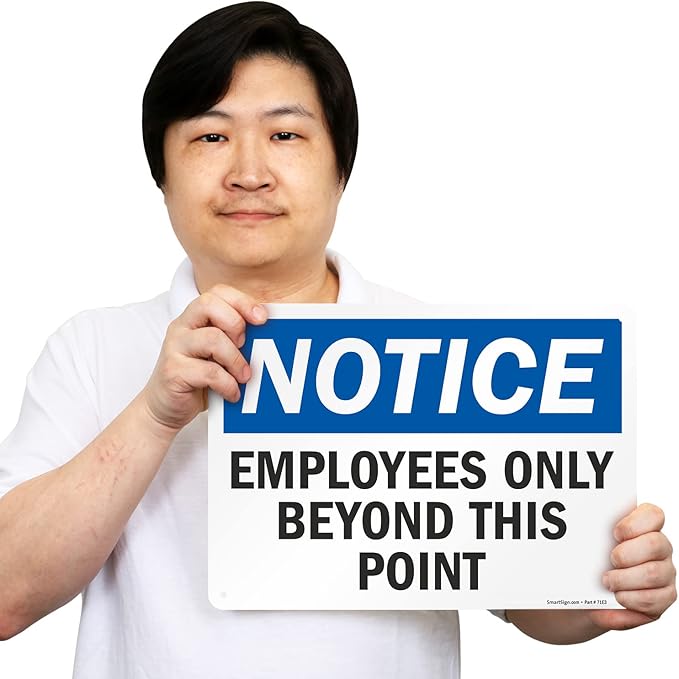 SmartSign 10 x 14 inch “Employees Only Sign, Employees Only Beyond This Point Sign” Metal Sign, 40 mil Laminated Rustproof Aluminum, Blue, Black and White, Made in USA