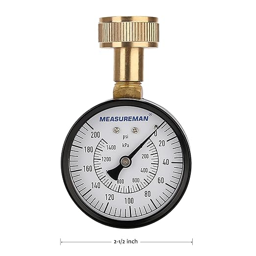 Measureman 2-1/2" Water Pressure Test Gauge, 3/4" Female Hose Thread, 0-200 psi/kpa (2 Pack)