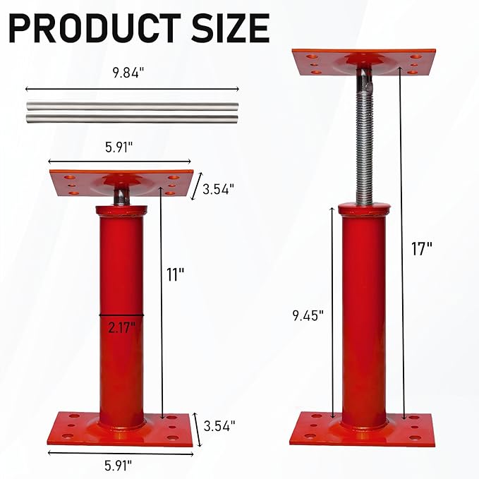House Jacks for Leveling, 2 PCS Adjustable Jack Post 11"-17" Basement Floor Jack, Screw Floor Jack Post Supports Stabilizer Jacks for House Foundation, Stairs, Porches, Roof Beams
