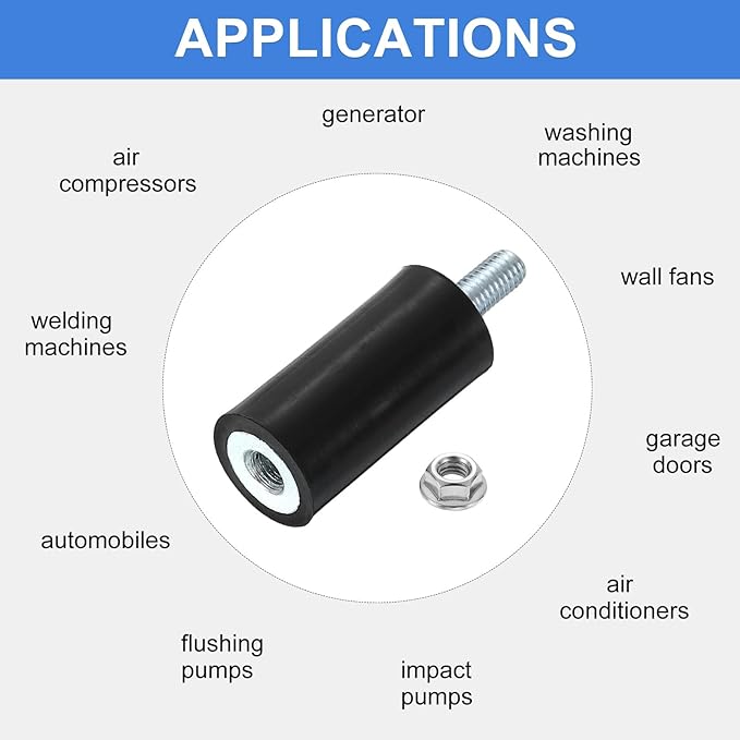 uxcell M5 Rubber Mounts, 2Pcs 15x30mm(DxH) Rubber Cylindrical Anti Vibration Isolator Shock Absorber with Lock Nut for Car Bobbin Generator Air Compressors