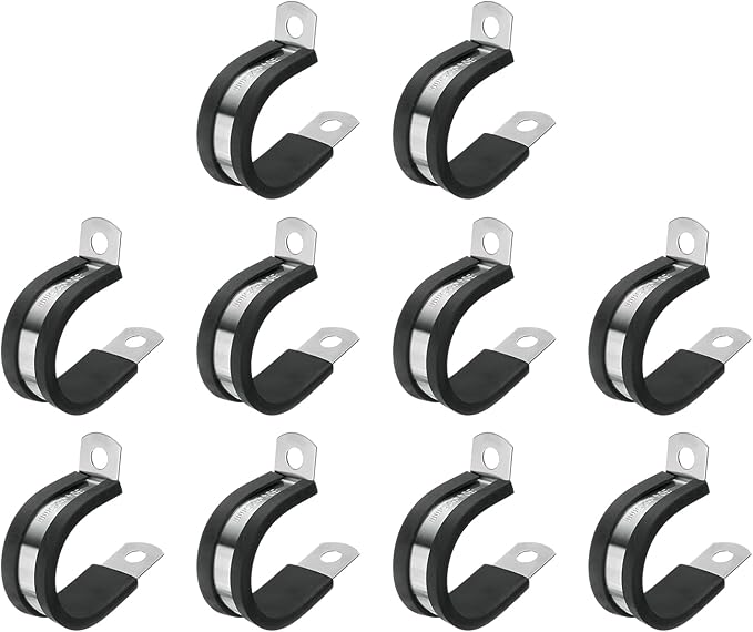 uxcell 1"(25mm) Cable Clamp, 304 Stainless Steel Rubber Cushioned Insulated R Shape Metal Clamp Tube Holder for Pipe Hose Wire Cord Installation 10Pcs
