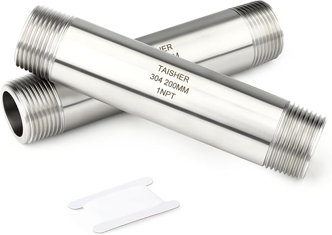 TAISHER 2PCS Stainless Steel Pipe Fittings, 1" NPT Male x 1" NPT Male Threaded, 8" Length Thickened Nipple Cast Pipe