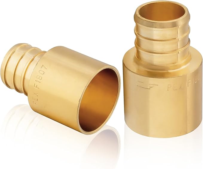 100-Pack HeSun PEX Fittings, 1" PEX x 1" Female Sweat Adapter (Over Copper Tube), Brass Crimp Fitting for ASTM F1807(PEX1807137-100)