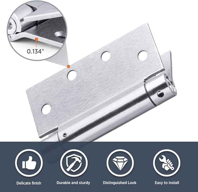 Satin Door Hinges 4.5 Inch Self Closing Hinge Hardware Adjustable Spring Hinges for Commercial Grade Self-Closing, UL Listed 3 Pack