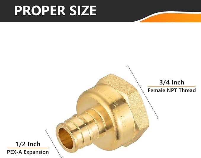 HeSun 100-Pack PEX-A FNPT Adapter Fitting, 3/4" NPT Female x 1/2" PEX-A Expansion Adapter, ASTM F1960