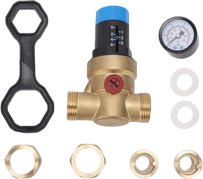 Water Pressure Regulator Valve Pressure Reducing Valve Water Pressure Controller DN15 1/2 Inch Brass with 316L Stainless Steel Filter 40um for Home Use RV Camping