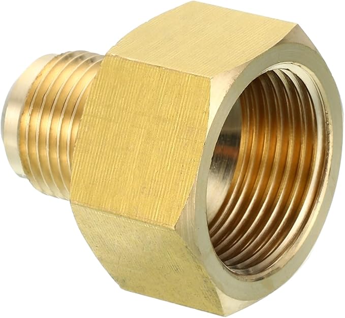 PATIKIL 3/4 Inch (1-1/16-14UNF) Female x 1/2 Inch (3/4-16UNF) Male SAE 45 Degree Flare Brass Connector for Air Gas Pipeline Refrigeration HVAC