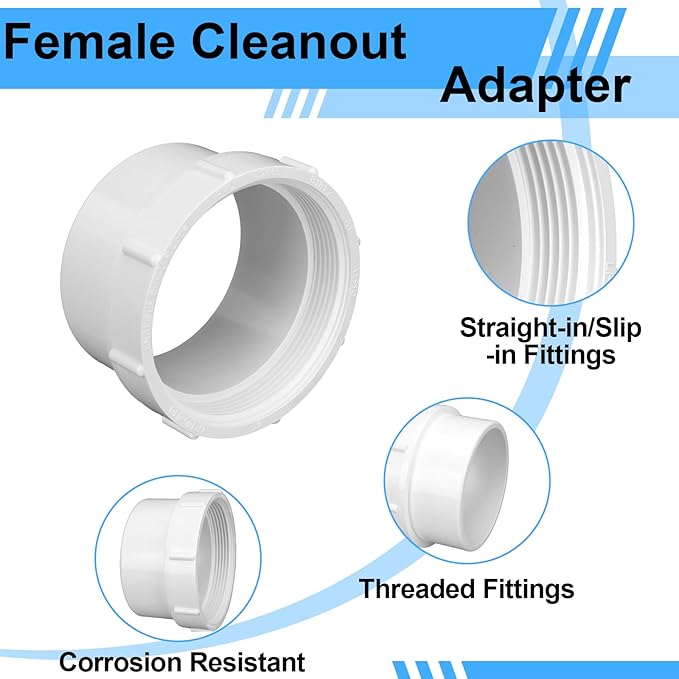 Novabright 2 Pcs 4'' PVC Sewer Female Cleanout Adapter Heavy Duty DWV Flush Cleanout Adapter Corrosion-resistant for Outdoor Garden Sewer Vent and Waste Drainage Piping System