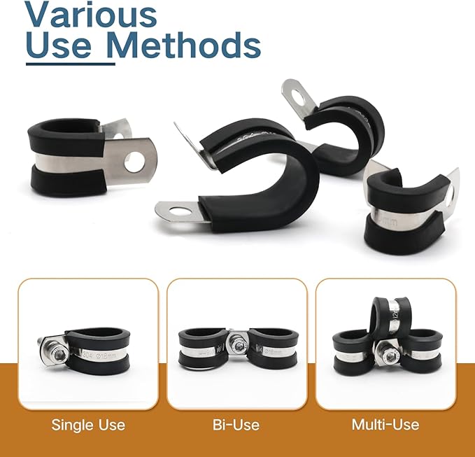 2 Inch Wire Clamp, 10 Pack Stainless Steel Cable Clamp, Rubber Metal Loop Clamps Bracket Tools Pipe Clamps (50mm)