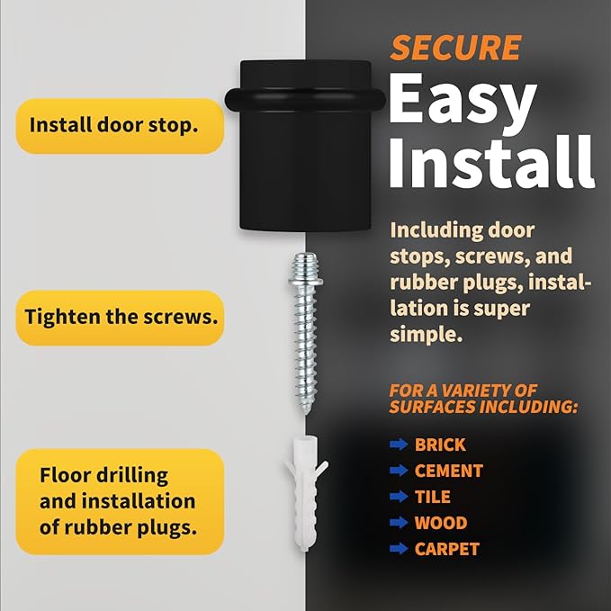 Floor Door Stopper Door Stop-Classy Solid Steel Modern Heavy Duty Door Stoppers -Floor Mount Anchor Screw-Wall Protector for Commercial Door(Black, 2.0 Inch)