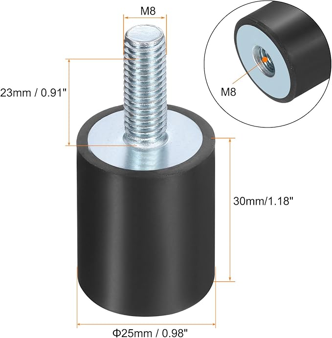 uxcell 8pcs M8x23mm Rubber Isolator Mounts with Studs 25x30mm Male Female Vibration Shock Absorber Zinc Plated Cylindrical Thread Mounts Anti Vibration Isolators with 8pcs M8 Lock Nuts