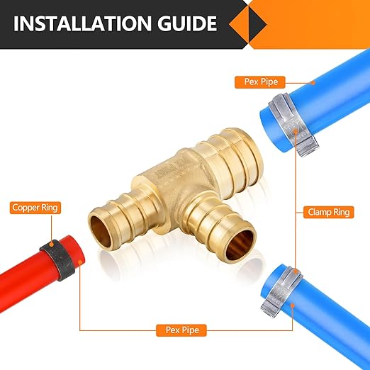 5-Pack HeSun PEX Fittings, 1"x3/4"x3/4" Pex Tee, Brass Crimp Fitting for ASTM F1807(PEX1807088)