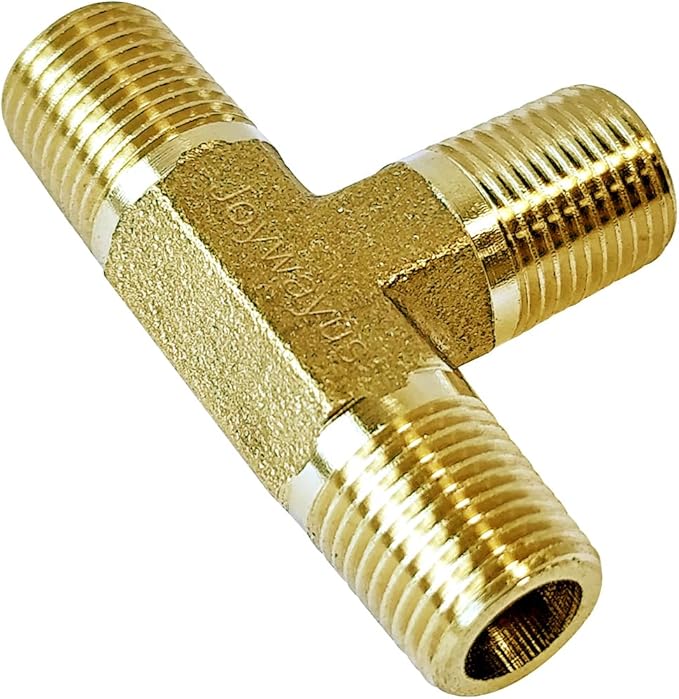 Joywayus 1/8 NPT Male Threaded Brass Tee Pipe Fitting T 3-way Adapter (Pack of 2)