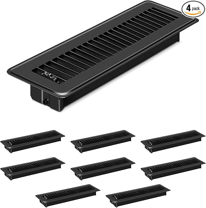 4 PCS Floor Vents Floor Registers 2x10 inch, Heavy Duty Metal Heat Air Vent Covers 2 X 10 with Rust Proof Finish for Home Office Wall Floor Registers Grilles & Vents (4, Black, 2x10 Inches)