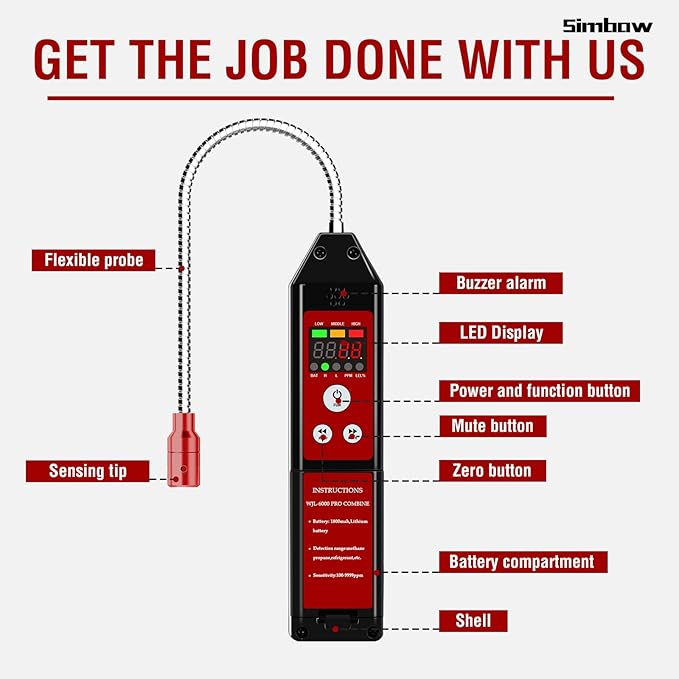 Refrigerant Leak Detector, WJL-6000 PRO HVAC Freon Leak Detector Halogen Freon Sniffer Rechargeable Air Conditioning Detection for CFCs, HCFCs, HFCs, HFOs, HCs