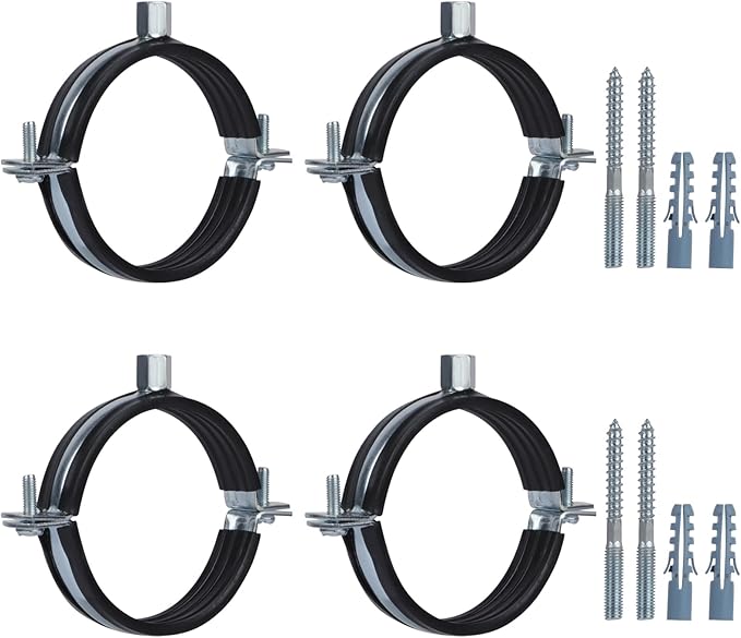 4 Pack Split Ring Pipe Hanger, Heavy Duty Adjustable Clamp Bracket With Screw & Expansion Tube, Wall Ceiling Mount Galvanized Iron Strap Supports Fit for OD 3.9" (100mm)