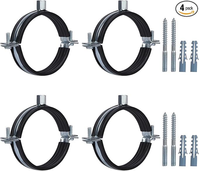 4 PCS Split Ring Pipe Hanger, Heavy Duty Adjustable Pipe Bracket Clamp with Screw & Expansion Tube, Wall Ceiling Mount Galvanized Iron Pipe Strap Supports Fit for Pipe OD 3.4-3.6 Inch(87-92mm)