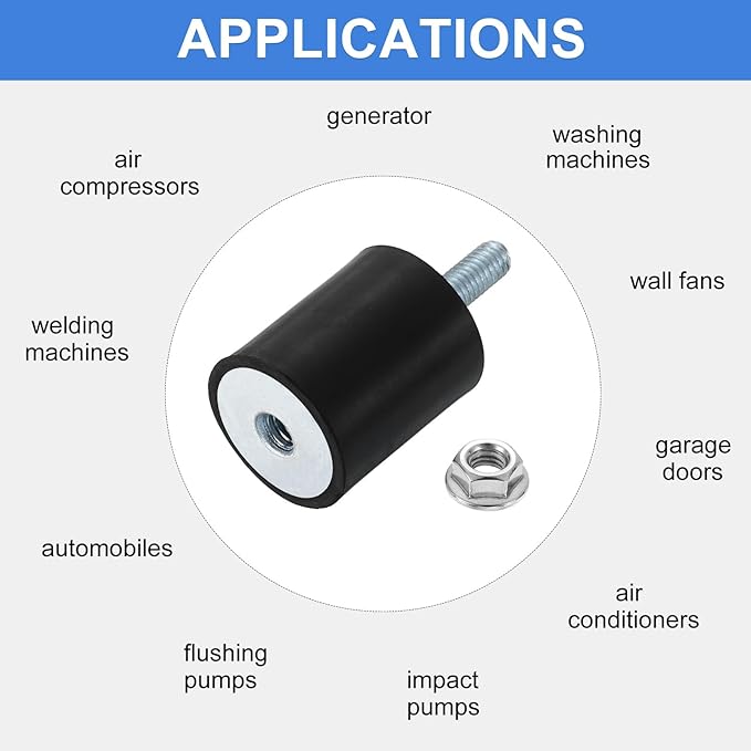 uxcell M6 Rubber Mounts, 2Pcs 25x30mm(DxH) Rubber Cylindrical Anti Vibration Isolator Shock Absorber with Lock Nut for Car Bobbin Generator Air Compressors