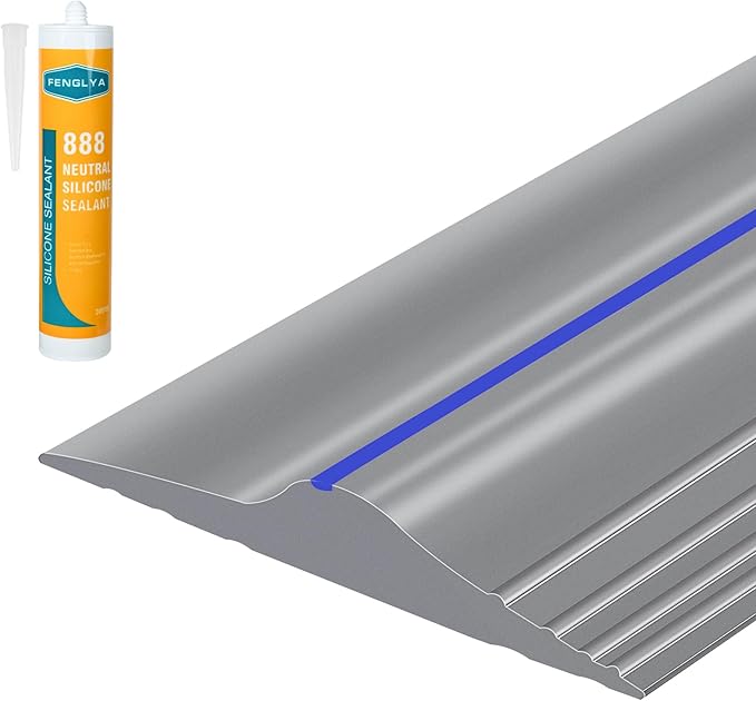 ToLanbbt 10Ft/3.05M Universal Garage Threshold Seal Strip with 300ml Black Sealants/Adhesives, Garage Door Bottom Weatherproof Strip Rubber DIY Weather Stripping Replacement (Grey-Blue Line)