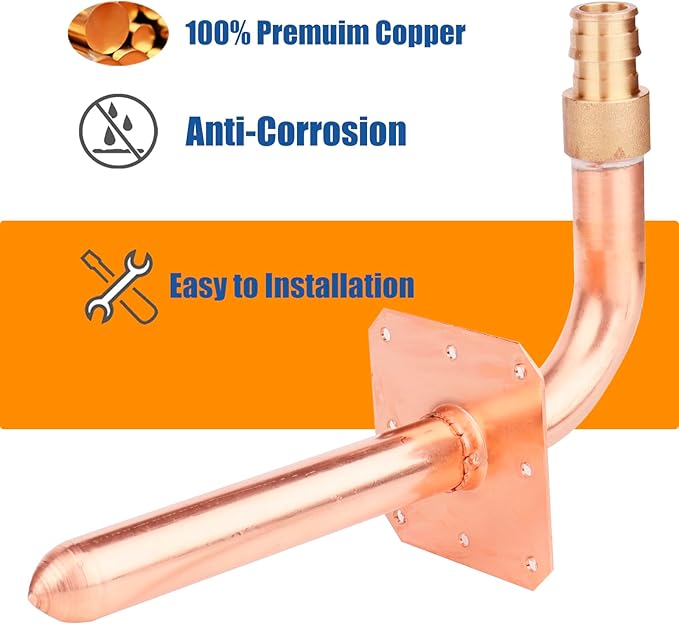 WHK 10 packs Pex-A Copper Stub Out Elbows with Wall Flange 1/2" x 6"