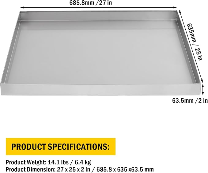 27" x 25" Washing Machine Drain Pan, 304 Stainless Steel Heavy Duty Washer Drip Tray with 4 Anti-Vibration Feet for Compact Washers